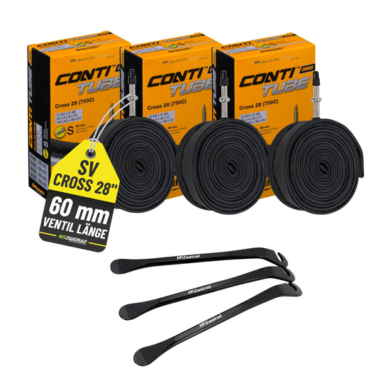 3-piece set Continental tube Cross SV60 28 inches 32/47-622 with 3 MS Zweirad tire levers