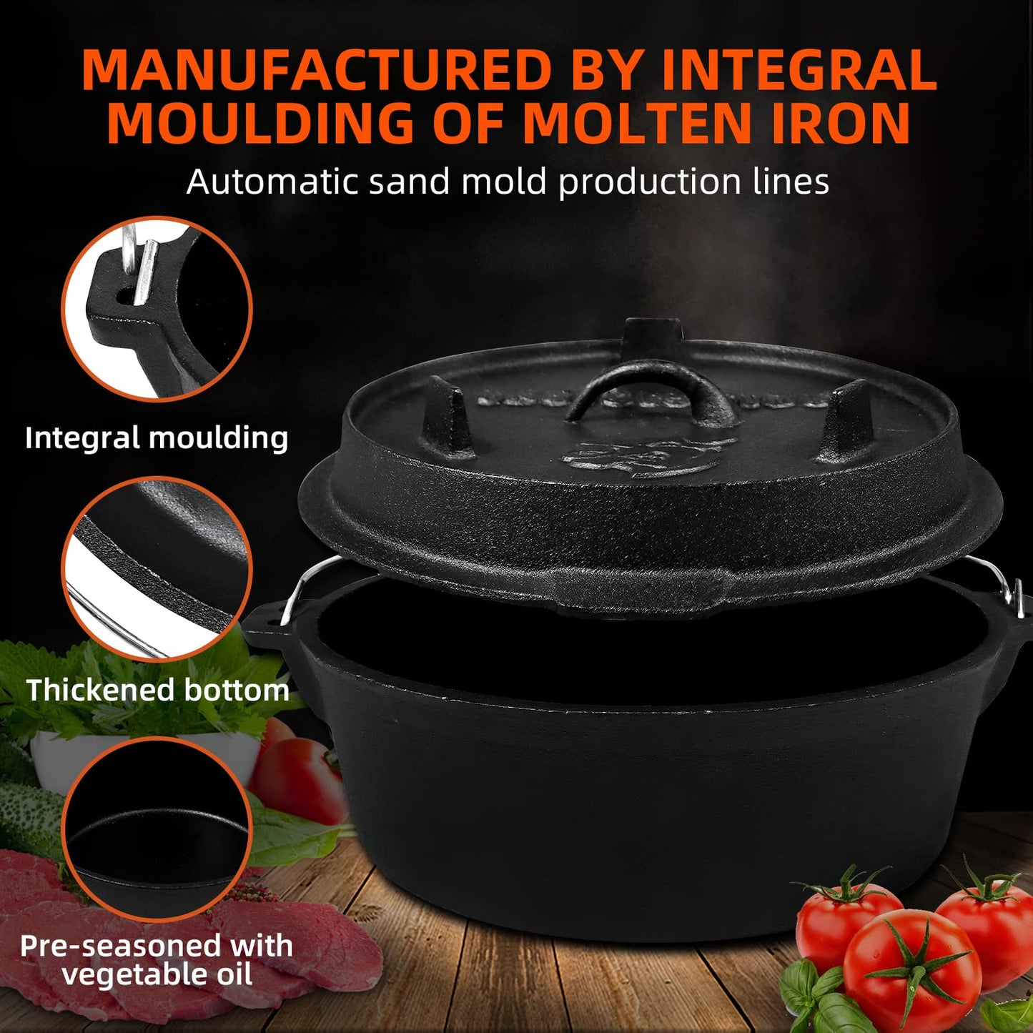 BROILISSIMO Dutch Oven Set Cast Iron approx. 4 6 9 L Grill Pot Fire Pot Pot for Grill and Camping Fire Pot Set