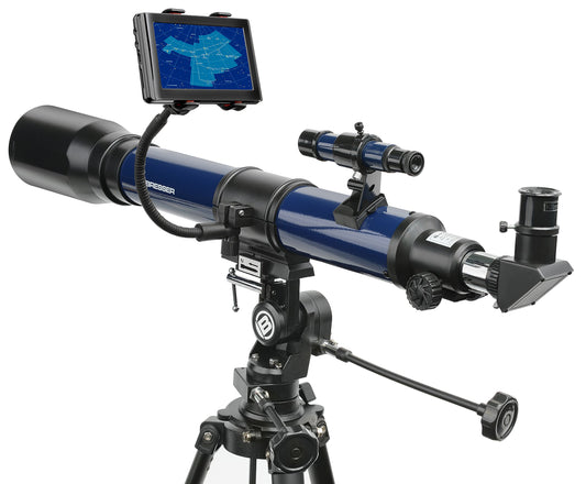 Bresser Telescope SKYLUX Lens Telescope 70/700mm with Smartphone Holder and Sun Filter, navy blue, 9618760LC1000