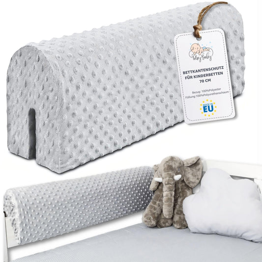 Bed rail for children's beds 70 cm - protection for bed frame Baby bed guard for box spring bed bed rail with cover Edge protection Children's baby bed Light grey