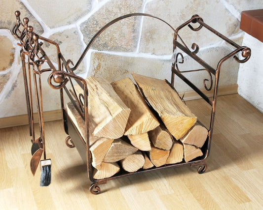 Firewood rack with fireplace tools Art.183 Firewood holder 77 cm Wood basket Fireplace set.