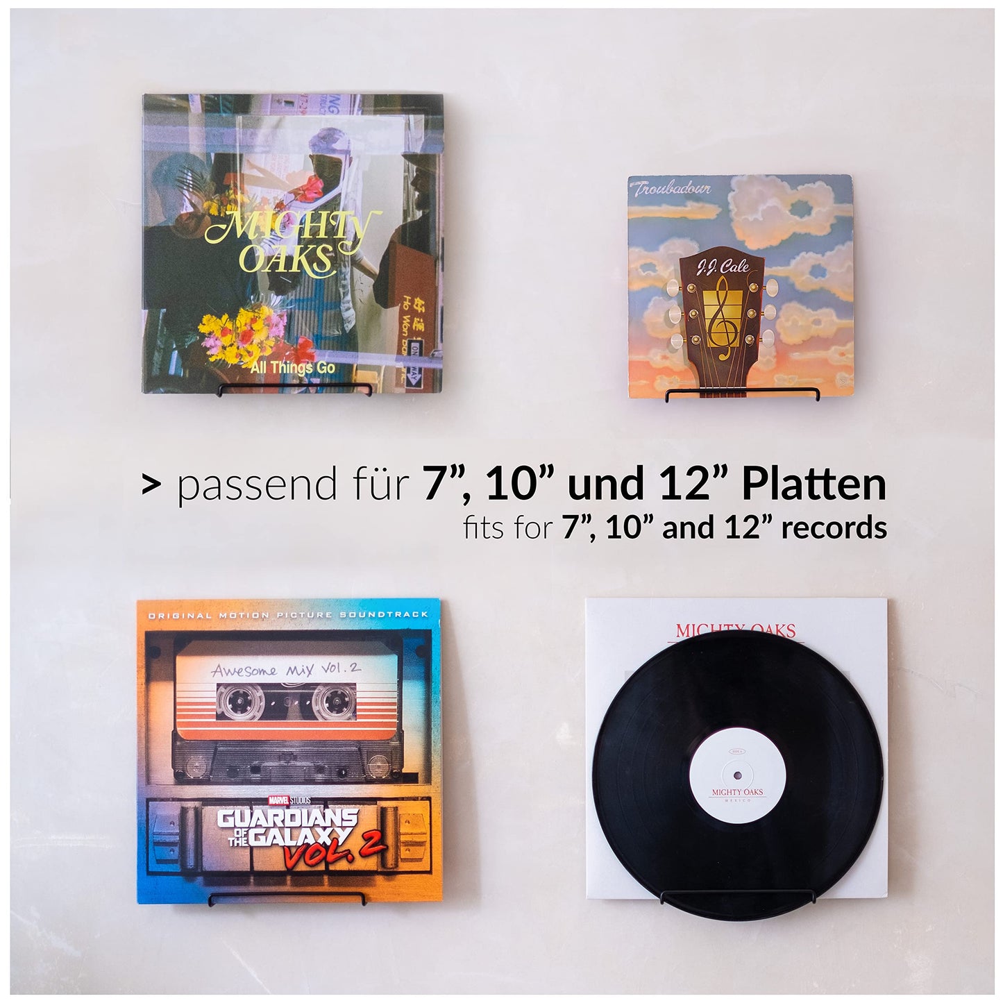 Record wall mount | 4 pieces | Vinyl storage | Matte black metal | Vinyl wall mount | Record accessories and vinyl shelf | Record wall decor