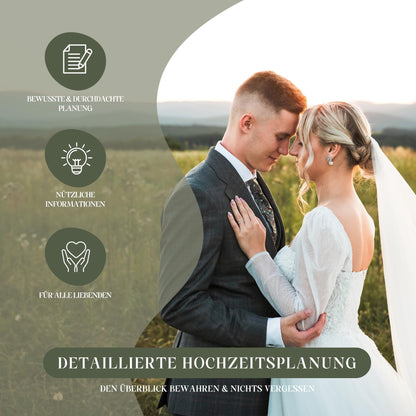 Wedding planner in German A4 | 180° lay-flat design | 160 pages with schedule, checklists, tips, and calendar | Perfect engagement gift for couples.