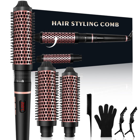 32/38mm Thermal Brush, Ceramic-Tourmaline Hot Brush, Heat Brush with 120-200 ℃ Digital Display, 9 Temperatures, Thermal Brush for Root Volume and Loose Curls, Heated Brush, Dual Voltage