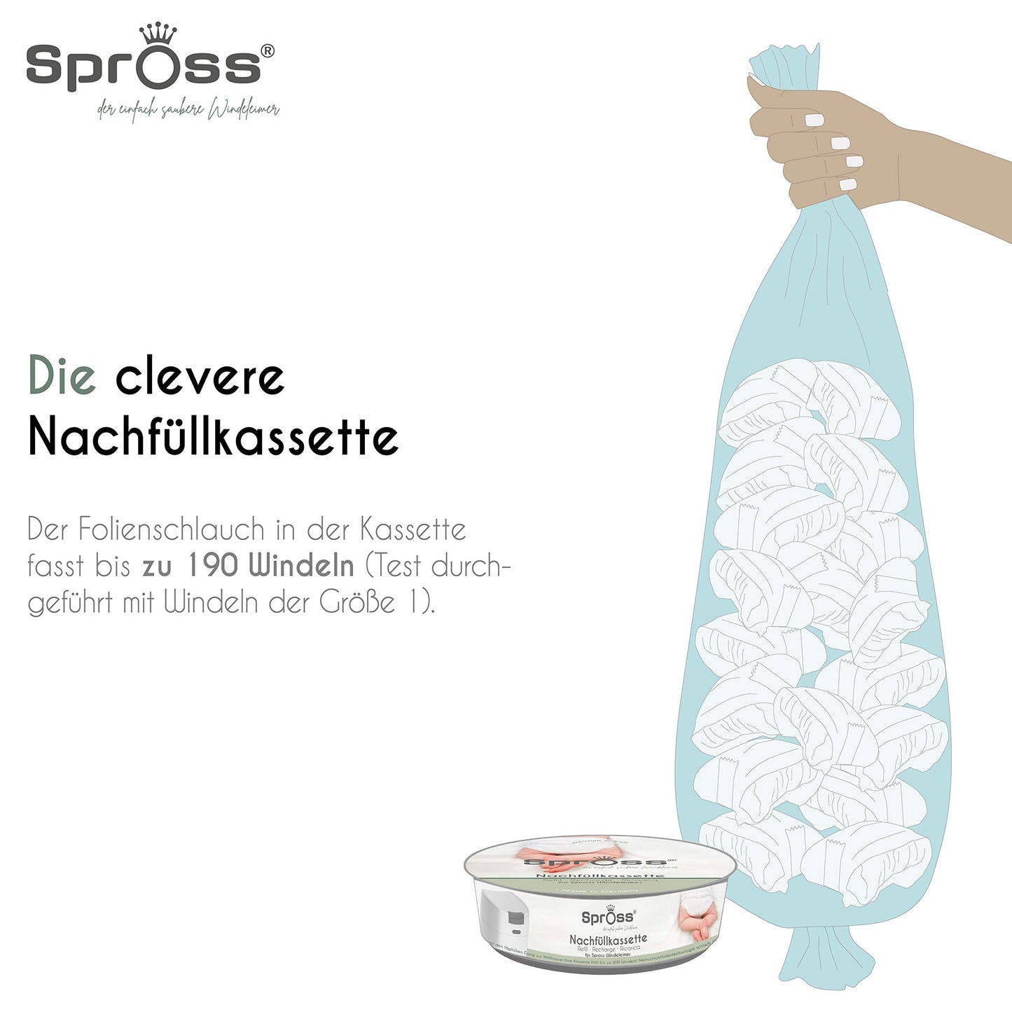 Spross Refill Cassettes for Spross Diaper Pail - 12 Pack - Helps prevent unpleasant odors