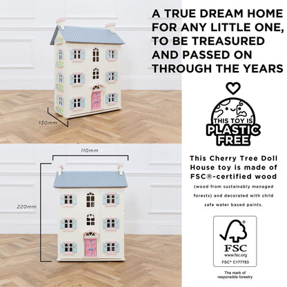 Le Toy Van - Cherry Tree Hall large wooden dollhouse | Wooden dollhouse play set with 4 floors for girls & boys - Suitable for children aged 3 years and above H150