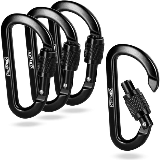 CLIFFORD Mini carabiner I 120 kg load capacity I Carabiner keychain made of durable aluminum 6082 I Key carabiner I Small black carabiner hook for keychain, key rings, camping.