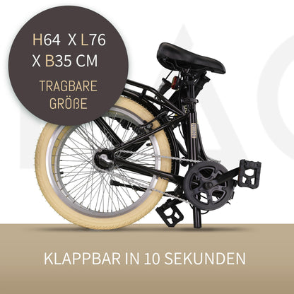 PACTO Nine - Dutch-style bike with comfortable folding design. 27cm steel frame, 20-inch wheels, Nexus 3-speed hub gear. Foldable for adult men and women.