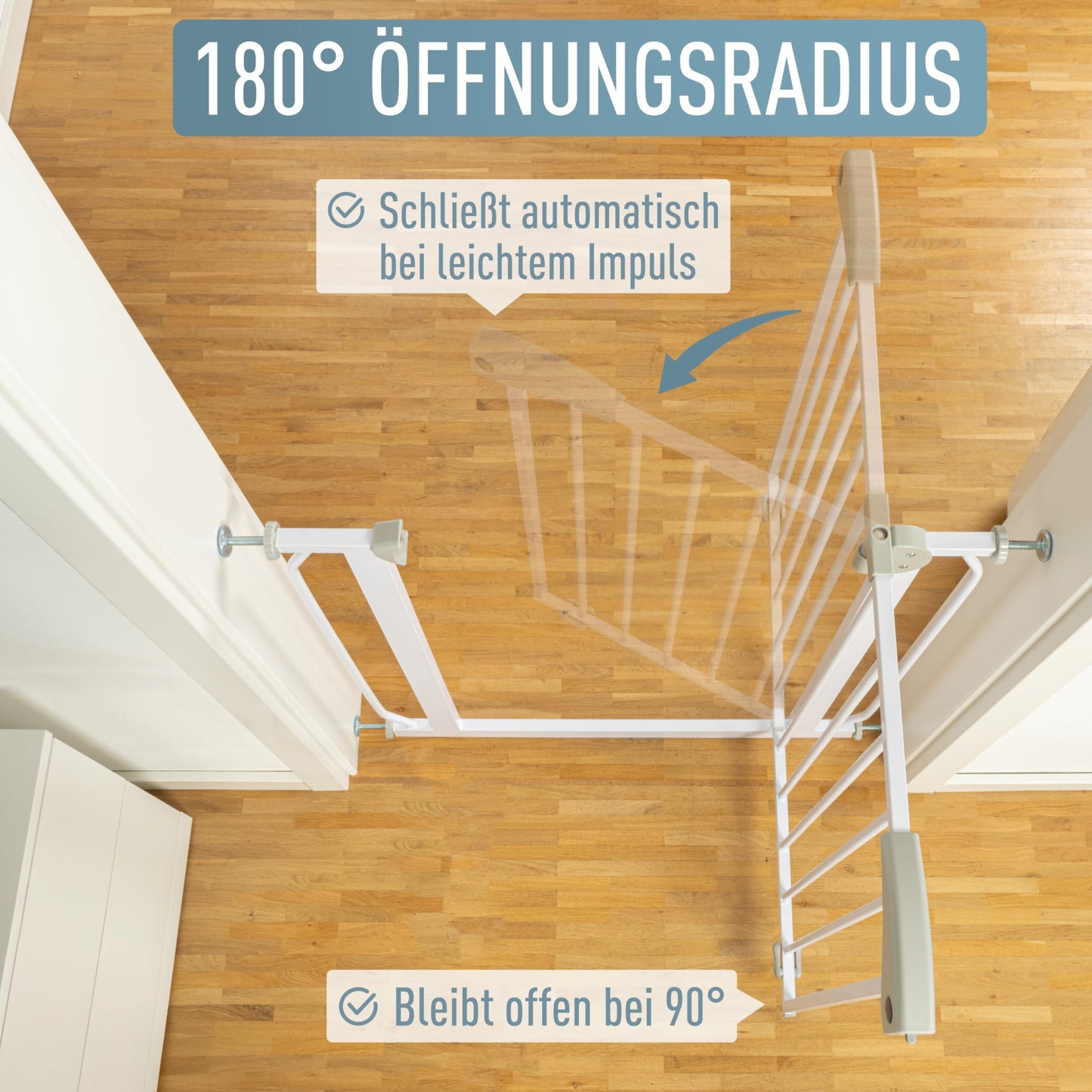 ib style Baby Gate for Stairs Berrin 58-185 cm, Door Gate, Pet Gate, No Drilling, White, 108-116 cm