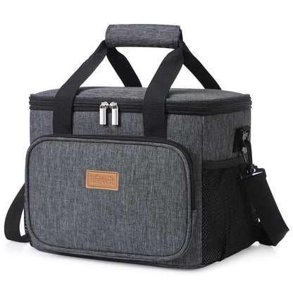 Lifewit 15L cooler bag for small outings. Insulated lunch bag, foldable for men and women. Waterproof, shoulder strap for food, beer, medicine, work, beach, travel. Dark gray.