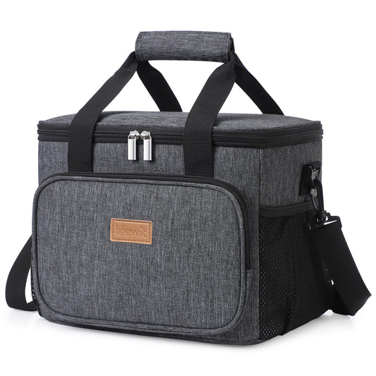 Lifewit 15L cooler bag for small outings. Insulated lunch bag, foldable for men and women. Waterproof, shoulder strap for food, beer, medicine, work, beach, travel. Dark gray.
