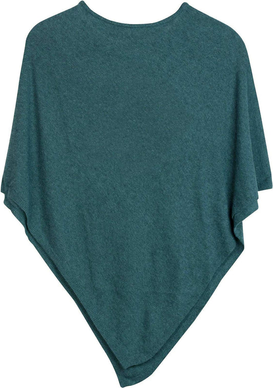 styleBREAKER Women's Fine Knit Poncho in plain color, slightly asymmetrical cut, sleeveless, round neck 08010042, Color: Petrol