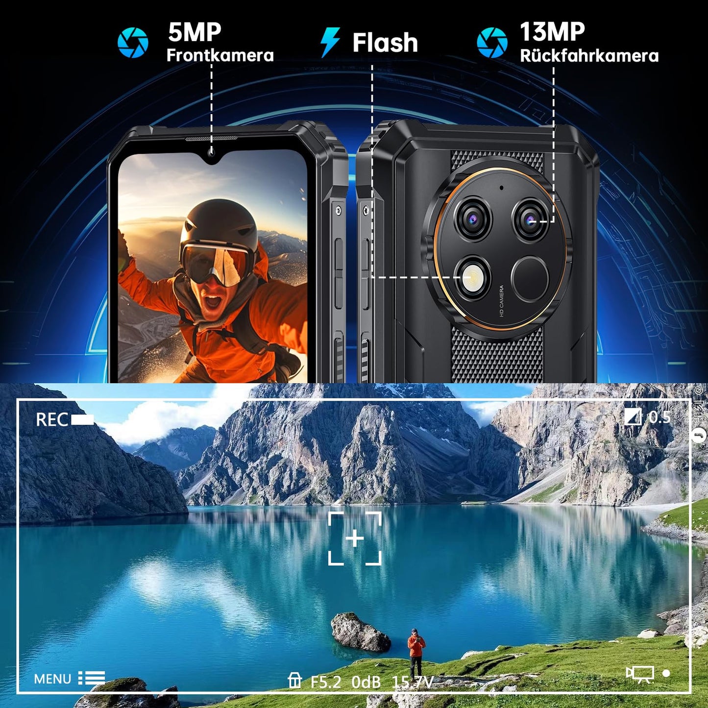 OUKITEL WP28S Outdoor Smartphone Android 14-10600mAh Outdoor Handy Ohne Vertrag, 8GB RAM + 128GB ROM Baustellenhandy 6,52 Zoll,13MP+5MP Kamera, NFC/GPS/Fingerabdruck/Face ID