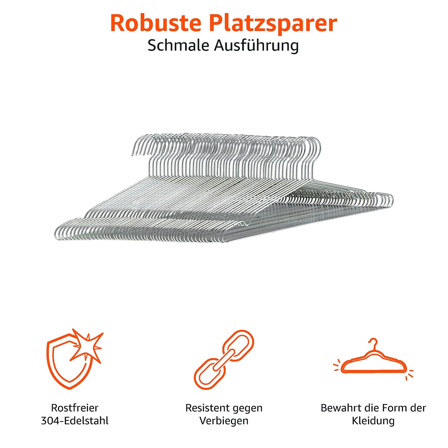 Amazon Basics Stainless Steel Clothes Hangers, 50-Pack, Chrome-plated