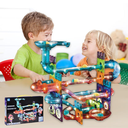 Magnetic building blocks, 111 pieces construction set, magnetic toy, educational toy, magnetic blocks with marble run, learning toy, for boys and girls.