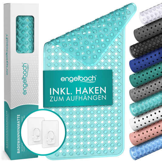 Angelbach® non-slip bathtub mat with 2 hooks for drying 88x40cm - bathtub anti-slip mat 100% BPA-free - mold-resistant & machine-washable bathtub insert.
