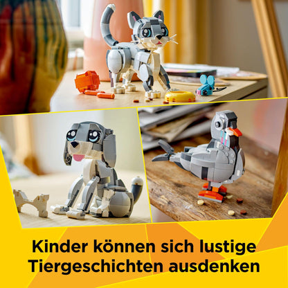 LEGO Creator 3in1 Gray Cat - Animal figure can be rebuilt into a dove or a dog - Toy with minifigures for building - Creative birthday gift for girls and boys aged 8 and up - 31163