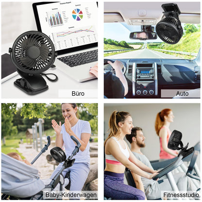 GMGXX USB fan, Portable 4800mAh battery fan, Mini fan with clip & 3 speeds, 720° rotatable fan quiet for bedroom, office, car, camping, stroller