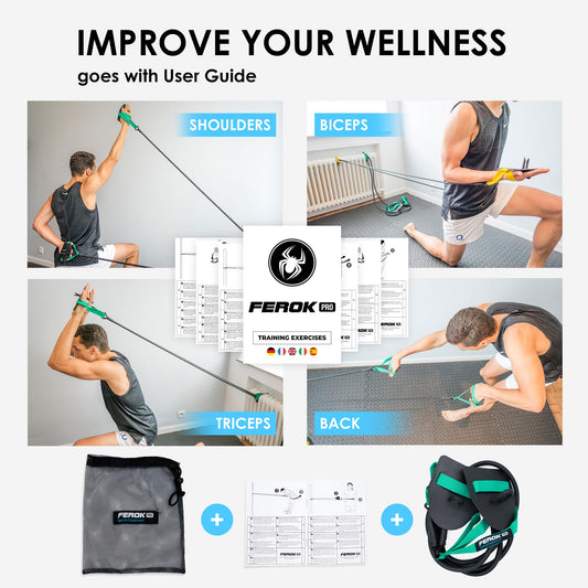 Ferok Pro - Drawstring Swimming Paddles - Fitness Resistance Band with cords and hand paddles - Ideal for home body training - Swimming training - Medium version