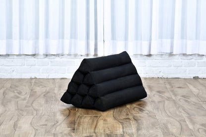 Leewadee Thai triangle cushion - Comfortable backrest reading pillow TV cushion - Ecological natural product with kapok filling, 50 x 33 x 33 cm, black