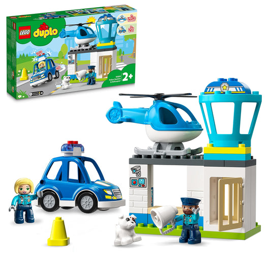 LEGO 10959 DUPLO Police Station with helicopter, police car, and bricks, police toy for toddlers aged 2 years and up, educational toy for girls and boys.