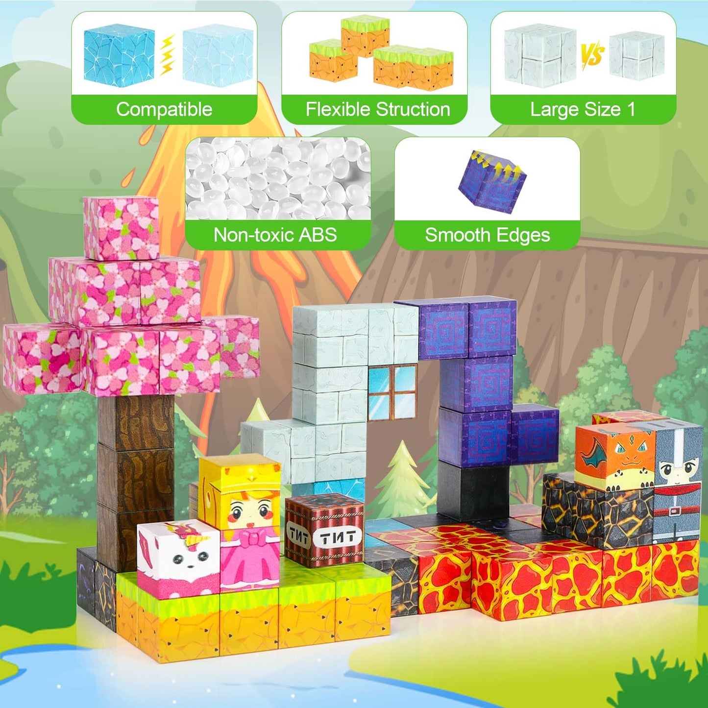 Pavlleen 84 Piece Magnetic Building Blocks, Build My Magnet World Set, Lumberjack Adventure Game for Boys and Girls, for Kids Ages 3 and Up, Creative Children's Games Kids Toys
