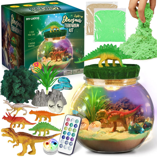 Dinosaur terrarium set, birthday gift for boys ages 4-12, dinosaur toy night light craft kit, Christmas and Easter gift for kids.