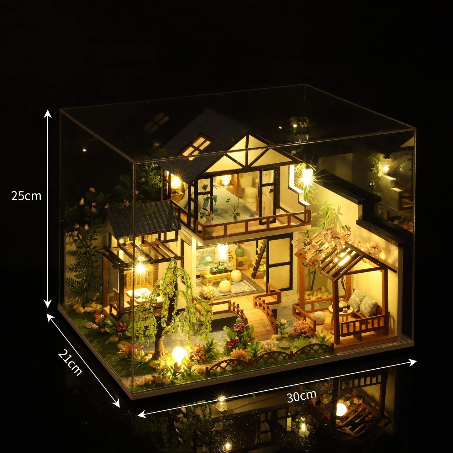 Cute and fun DIY Miniature Dollhouse Kit for building a miniature house with music, furniture, and tools. Build your own creative craft gift idea (Oriental Villa).