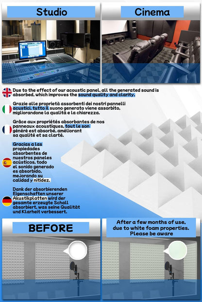 Arrowzoom 48 Acoustic Panels Acoustic Foam Mats Soundproofing Acoustic Foam 25x25x5cm Soundproofing Pyramid Foam Broadband Absorber Foam Flame Retardant Recording Studio Sound Absorbing Gray Black 1034