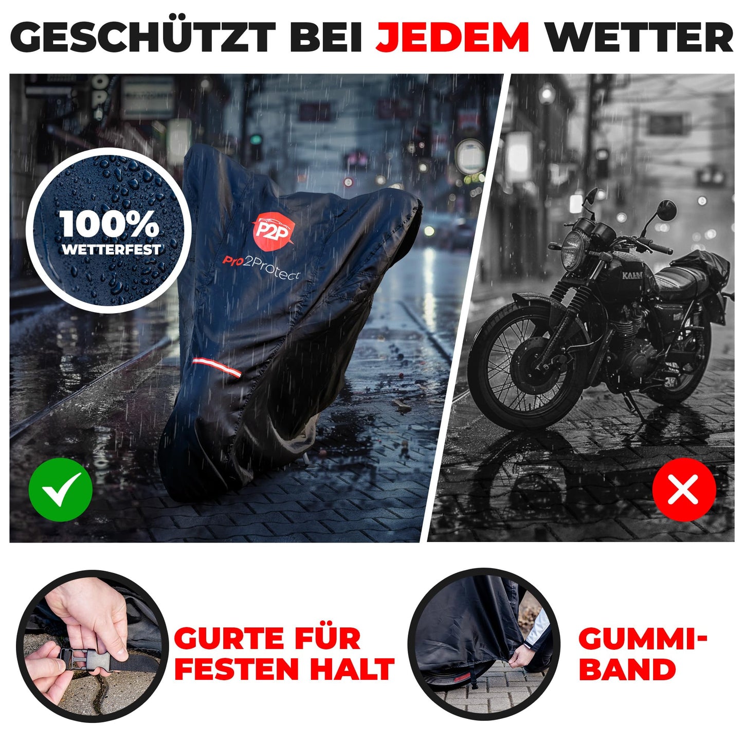[ Test VERY GOOD ] Pro2Protect Motorcycle Cover 100% WATERPROOF weatherproof, Outdoor Cover for Moped Scooter Vespa Motorbike, Garage for Motorcycle Covers Motorcycle Cover Accessories