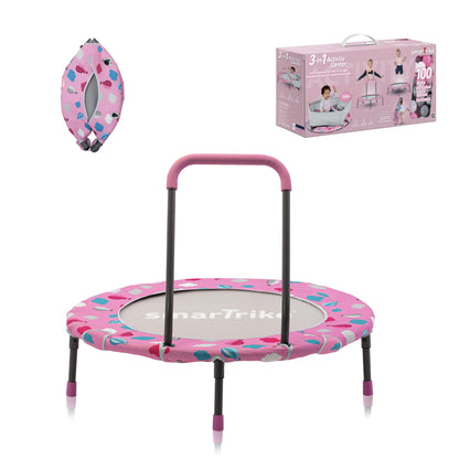 smarTrike indoor toddler trampoline with handlebar, foldable kids trampoline, 1-5 years (ball pit and trampoline, Pink)