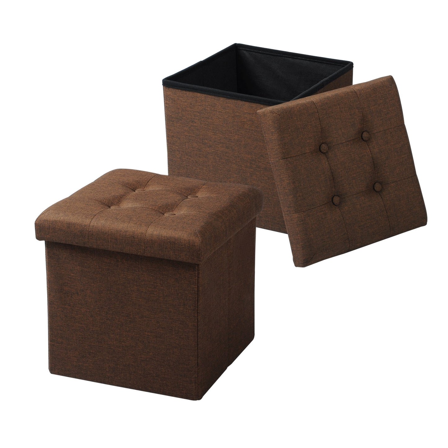 WOLTU 2er Set storage ottomans with foldable lid, upholstered linen seat, 37.5x37.5x38CM (LxWxH), Brown.
