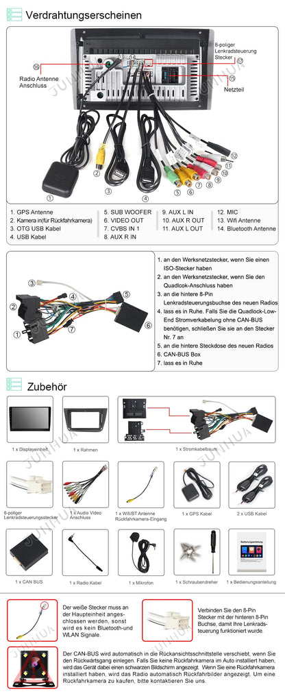 JUNHUA 9" Android 12 2GB+32GB car radio navigation for SEAT Leon MK2 2005-2012, with 1280*800 resolution. Supports Wireless Carplay, Android Auto, GPS, Bluetooth, DSP, FM Radio, RDS, WiFi. Car multimedia system.