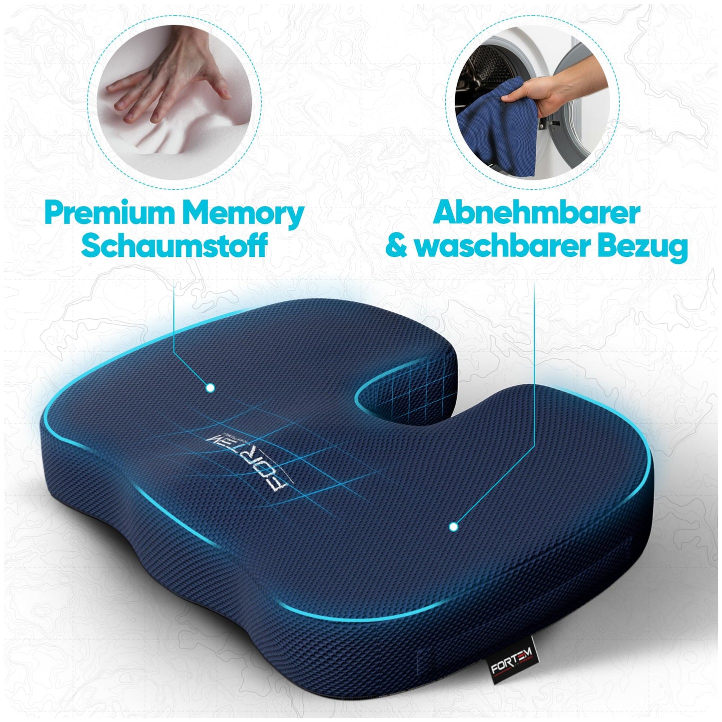 FORTEM Seat Cushion, Chair Pad, Office Chair Cushion, Memory Foam Desk Chair Pillow, Non-Slip Seat Cushion for Gaming, Car Seat Cushion, Computer Chair Cushion, Washable Cover