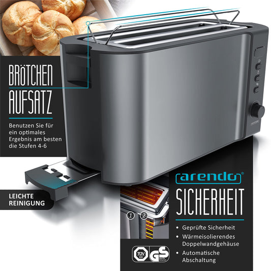 Arendo - SET egg cooker SIXCOOK with toaster FRUKOST stainless steel Cool Grey, Toaster 4 slices, LED display, 6 browning levels, bun holder - Egg cooker 1-6 eggs, measuring cup
