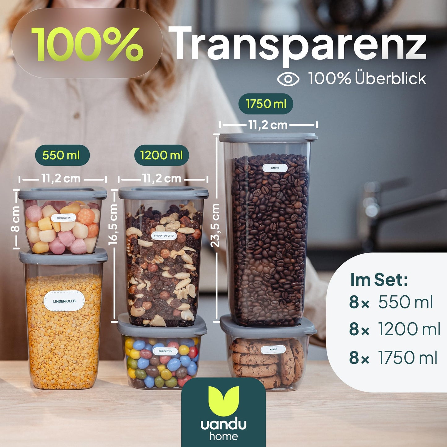 uandu Food Storage Containers with Lid Airtight - 24 piece Storage Container Set | Kitchen Storage & Organization | BPA Free | Kitchen Organizer | Containers for all dry foods