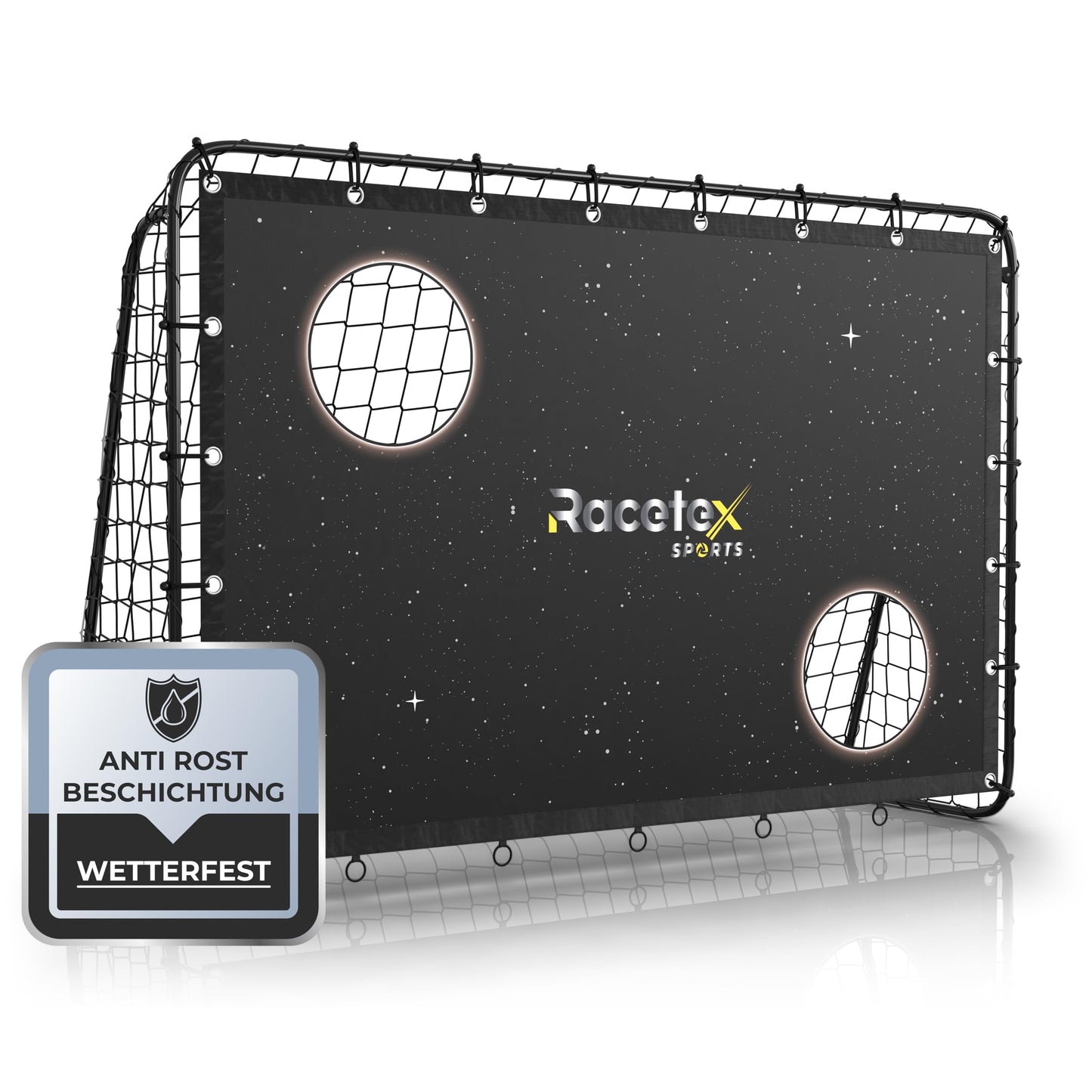 Racetex Kids Soccer Goal including target wall with anti-rust coating - Soccer goals for garden children and adults - Soccer goal with ground anchors for optimal stability - Soccer goal (Galaxy)
