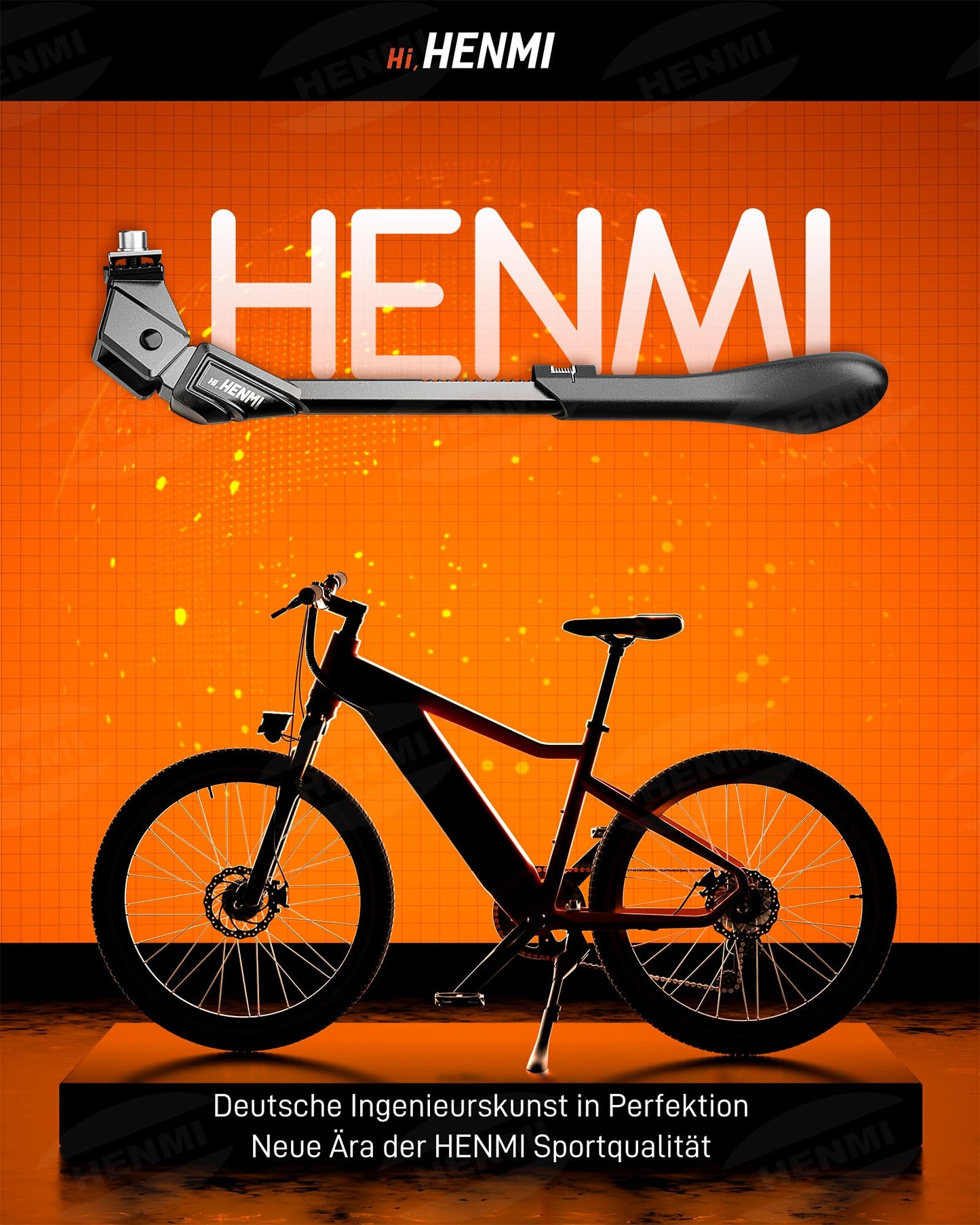 HENMI Bike Stand 24-29 Inch Adjustable Height for E-Bike, Mountain Bike, Trekking Bike, City Bike. Center Stand for easy parking. Available in Pro, Pro+, and Ultra models.