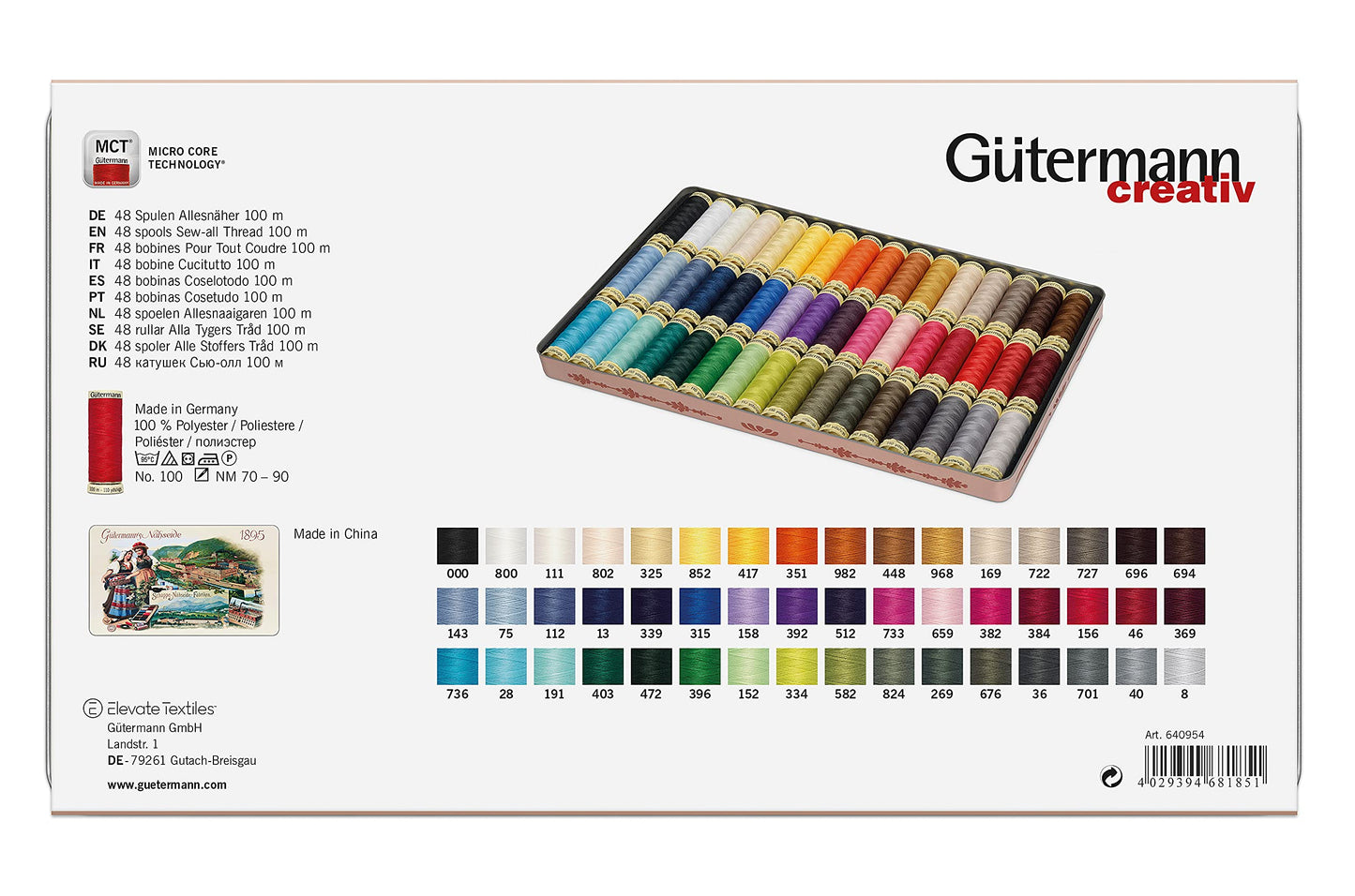 Gütermann creative Nostalgia Box with 48 spools of Sew-All thread 100 m in various colors