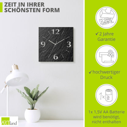 ARTLAND wall decoration wall clock without ticking noises aluminum quartz clock 30x30 cm square silent analog quartz clock, 4 digits 30x30 cm slate look U1RE