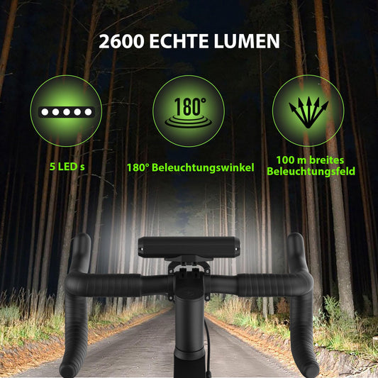 UPPEL front bike light with USB C charging port 2600 Lumens 5 LEDs 4 light modes 8000mAh easy installation Best aluminum front bike light