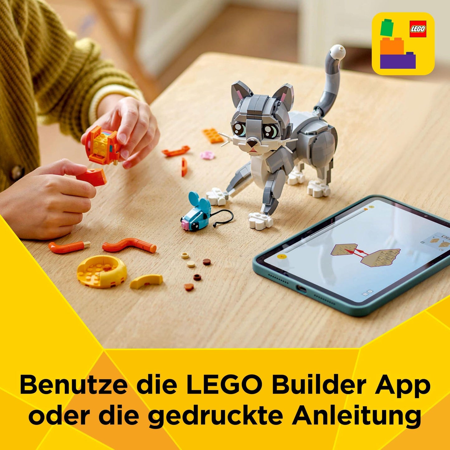 LEGO Creator 3in1 Gray Cat - Animal figure can be rebuilt into a dove or a dog - Toy with minifigures for building - Creative birthday gift for girls and boys aged 8 and up - 31163