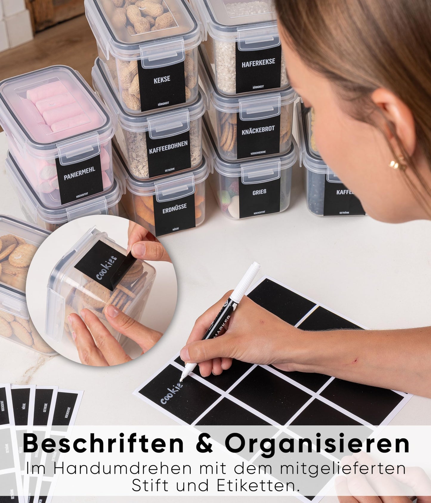 Deco haus® 24-piece set of airtight storage containers with lids - kitchen storage box with lid - kitchen storage containers for pasta, cereals, flour.