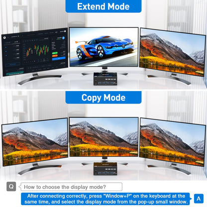 KCEVE KVM switch for 2 computers and 3 monitors, USB 3.0 KVM switch HDMI + DisplayPort, 8K@60Hz/4k@144Hz triple monitor KVM switch for 2 computers, 3 displays, and 4 USB 3.0 devices.
