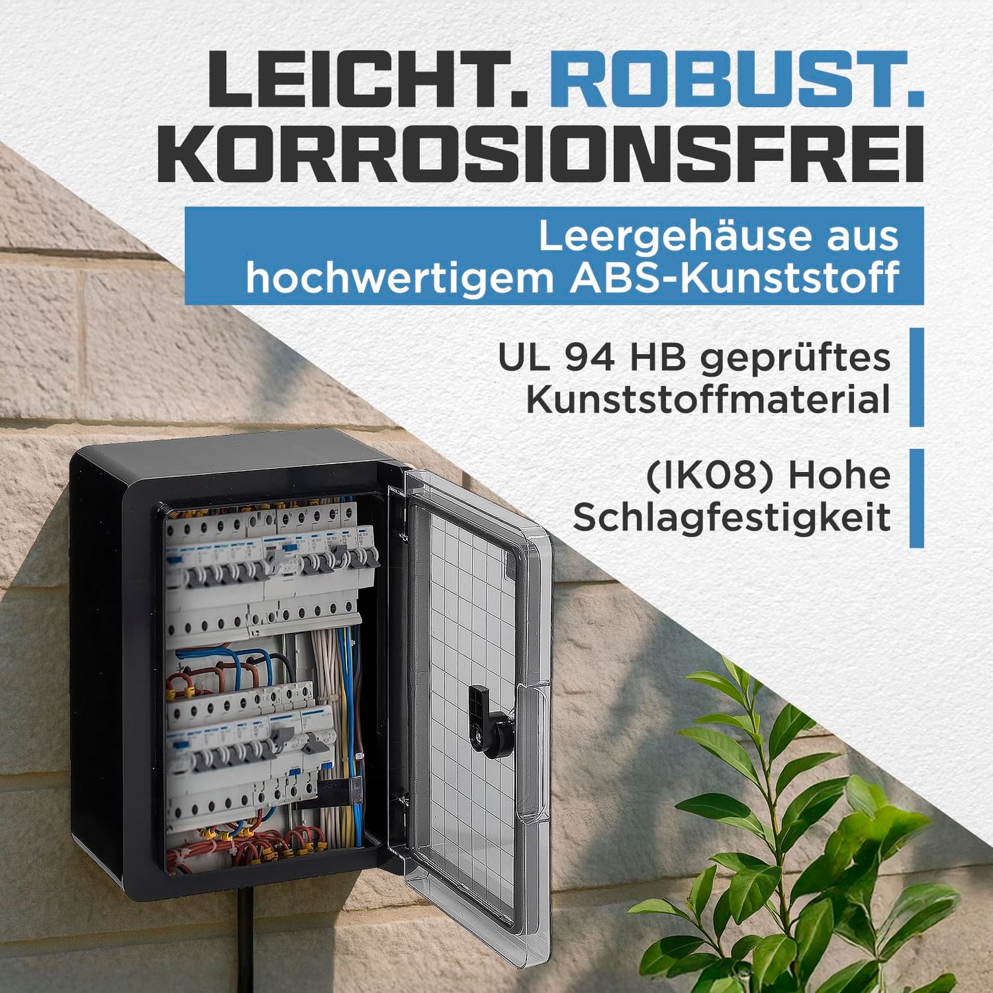 BOXEXPERT® Outdoor distribution box waterproof [ABS plastic IP65 enclosure with viewing window] black (Fleet series) 500x400x180mm | Outdoor control cabinet | Wall-mounted cabinet | Industrial enclosure | Empty enclosure
