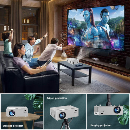 Mini projector for phones, 1080P home theater video projector, 10000 lumens, LCD projector compatible with laptop, TV stick, HDMI, VGA, USB, iPhone, smartphone.