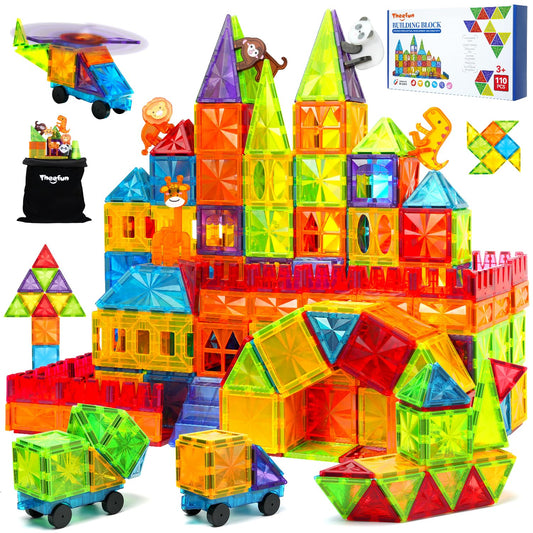 Theefun Magnetic Building Blocks 110 Pieces, Magnetic Blocks Magnetic Toys Magnet Toy for Kids Magnets Building Blocks Children's Toys Gift for 3 4 5 6 7 8 Years Old Boys and Girls