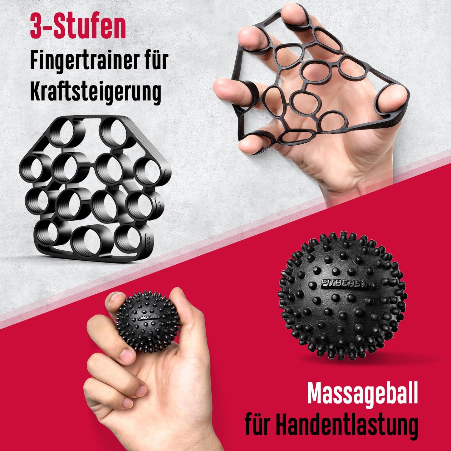FitBeast Hand Exerciser, Forearm Trainer Set - 6 pieces with adjustable resistance, Grip Strength Trainer, Finger Strengthener, and Massage Balls for Hand Therapy, Grip Training, and Recovery.