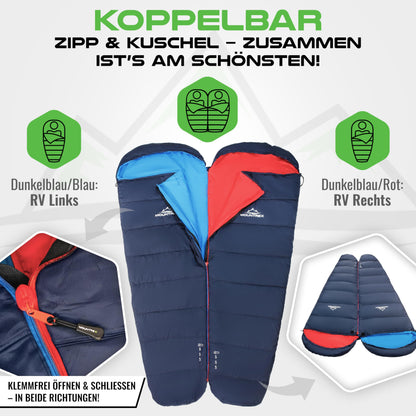 MOUNTREX® Sleeping Bag - Small pack size & Ultralight (760g) - Outdoor summer sleeping bag, mummy sleeping bag (205x80cm) - Compact, warm and light for camping, traveling or festivals - Linkable