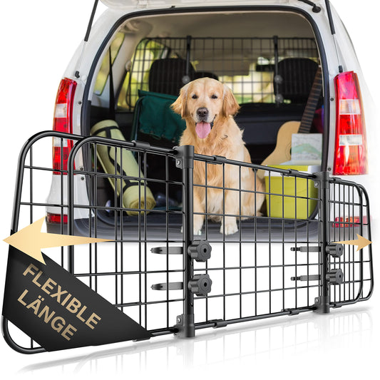 Universal trunk divider for dogs by HELD WORK - car dog gate for transporting your dog - protective grille with headrest attachment - infinitely adjustable trunk guard